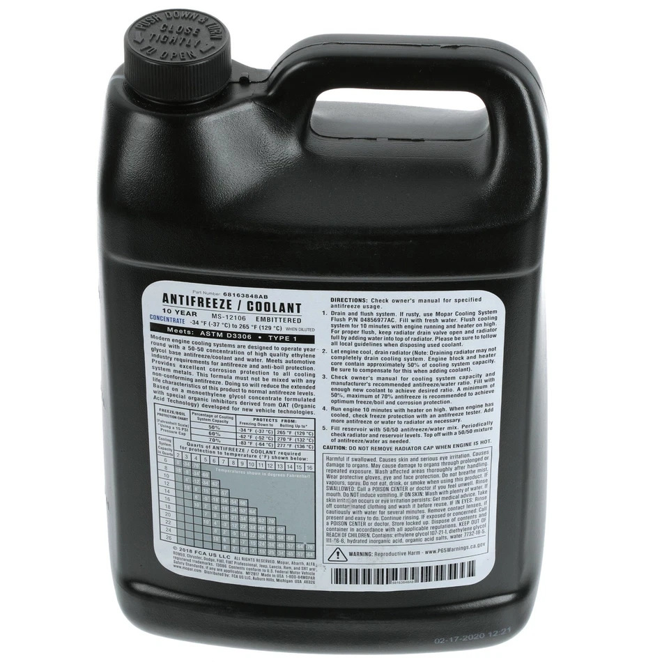 Jeep Dodge Chrysler Ram 2011-2024 refrigerante anticongelante fabricante de equipos originales nuevo Mopar 68163848ab Foto 3 de 4