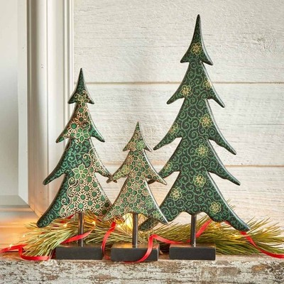 Batik Christmas Tree Set of 3 - Holiday Decor 102302