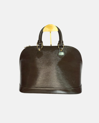 Louis Vuitton Alma MM Dark Brown Epi Leather Handbag Padlock Key Authentic