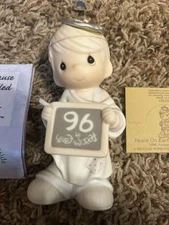 1996 Precious Moments PEACE ON EARTH IN '96 Boy Angel Porcelain Ornament #183369