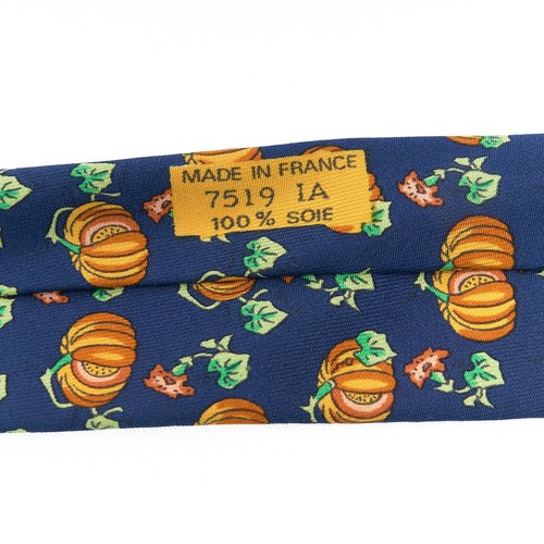 Hermes Men's Silk Tie Blue Pumpkin Pattern Halloween Fall Classic France 7519 IA - Picture 9 of 11