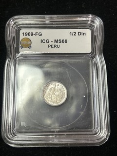 SASA 1909 FG Silver Peru 1/2 Dinero ICG Ms66 Blast White