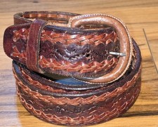 Mens Vintage RM Mexico Tooled Braided Leather Belt Brown Size 42 Western Boho