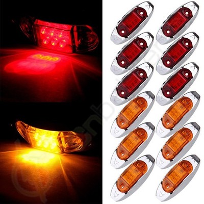 6Red, 6Amber Side Marker 6led  Waterproof Boat Trailer Truck Rear Front Lamp 12V