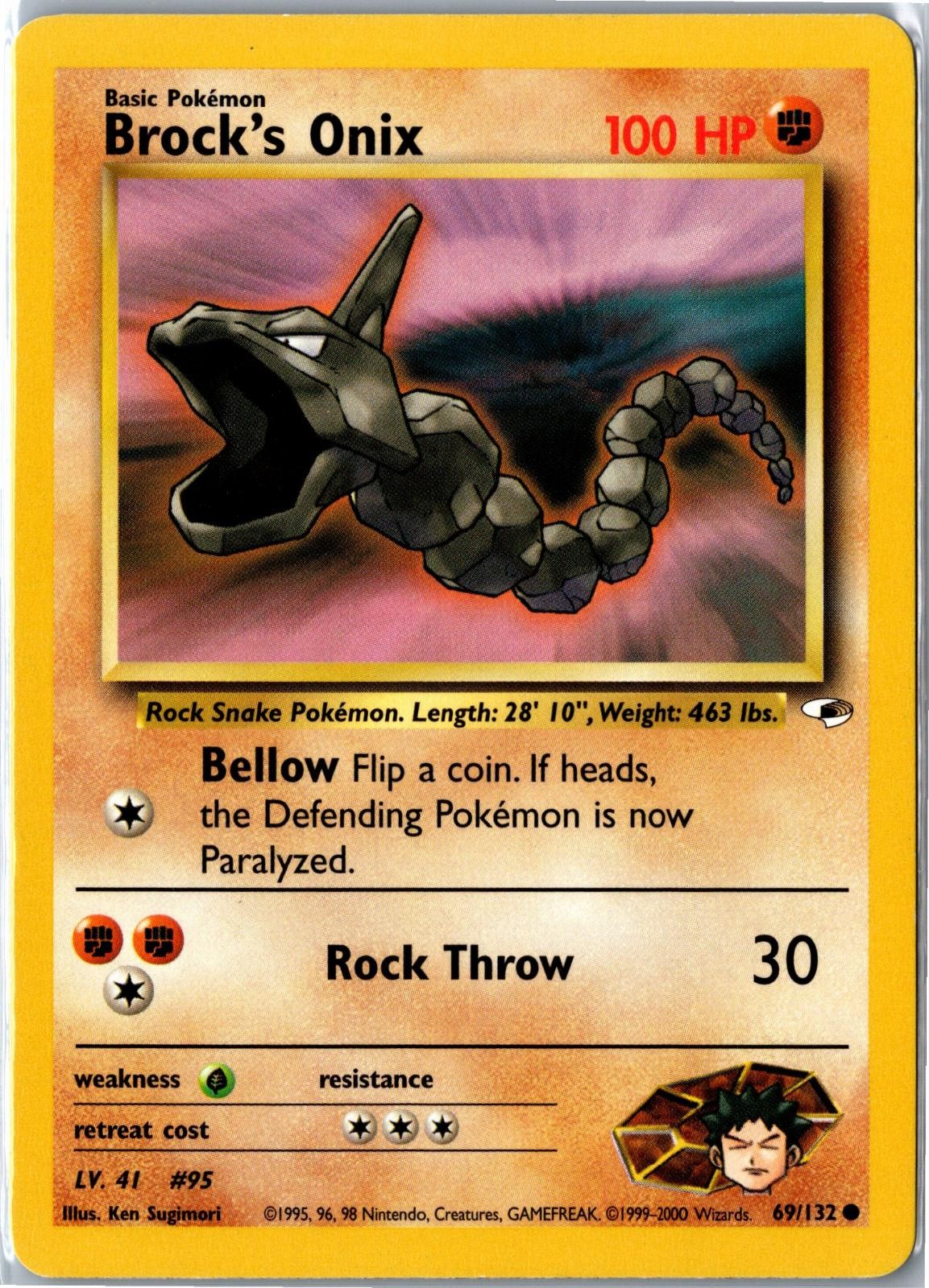 Pokemon Card - Brock's Onix 69/132 Gym Heroes Common Moderately Played