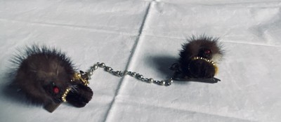Vintage Brown Mink Fur Dog Sweater Guards Pearl Chain Pat Pending