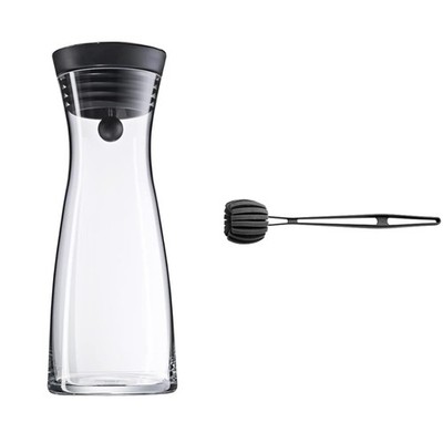 Basic Wasserkaraffe aus Glas 1 Liter Glaskaraffe mit Deckel Silikondeckel