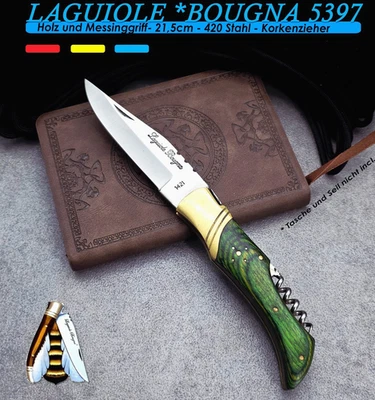 LAGUIOLE Bougna 5397| Französisches Messer mit grünem Holzgriff und Korkenzieher