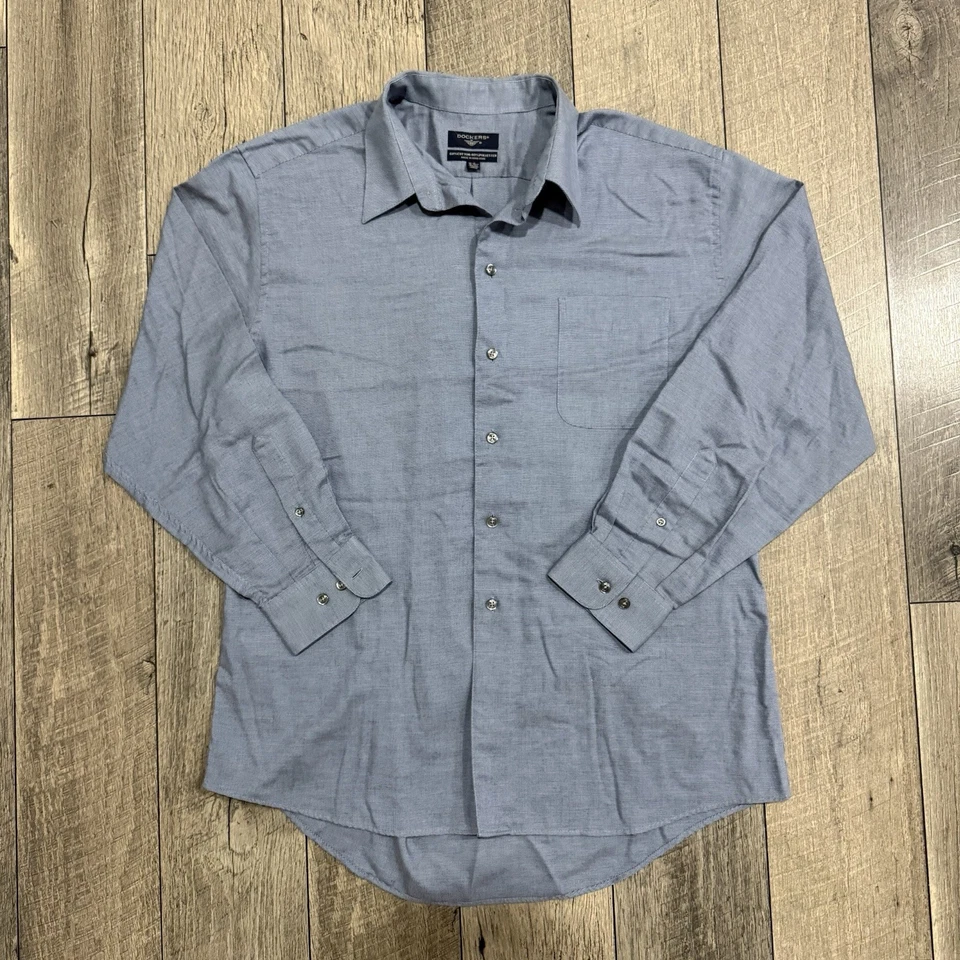 Camisa De Colección Dockers Azul Tejida Abotonada con Bolsillo Talla L 16-16.5 32/33 Hong Kong Foto 2 de 4