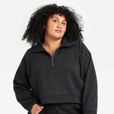 Women's Fleece Half Zip Pullover Sweatshirt All in Motion Black Relaxed Fit