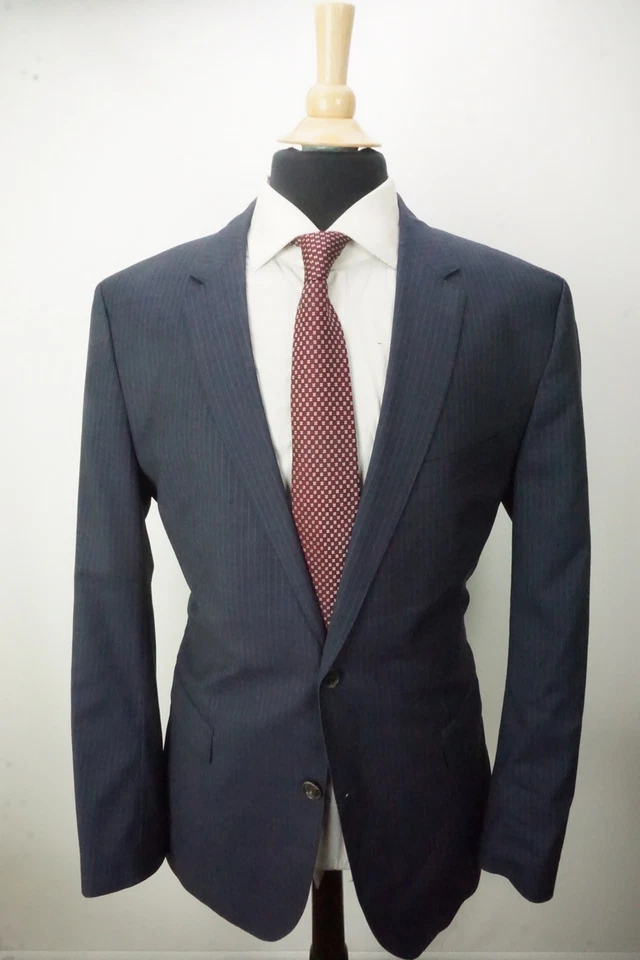 Hugo Boss The James/Sharp Blue Striped 100% Wool 2 Pc Suit Jacket Pants Sz 44L - Image 3 of 4