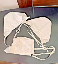 Vintage Baby Christening Bonnets Satin And Lace White Lot of 3 Baptism Heirloom