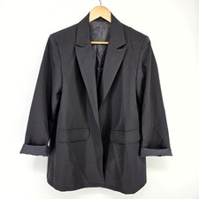 Blazer Womens M Dark Grey Open Front Notched Lapel Flap Pockets G6F101 Blazer