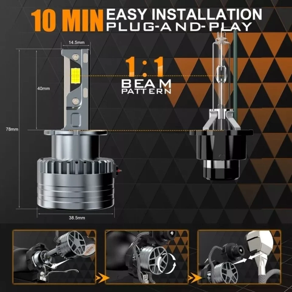 DLumina D2S LED Xenon Headlight Bulbs 20000LM 120W 6500K White CANBUS Error Free - Image 3 of 4