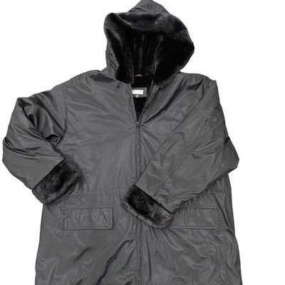 Giacca Coat Womens 1X Black Faux Fur Lined Hooded Mid Length Parka Zip Pockets