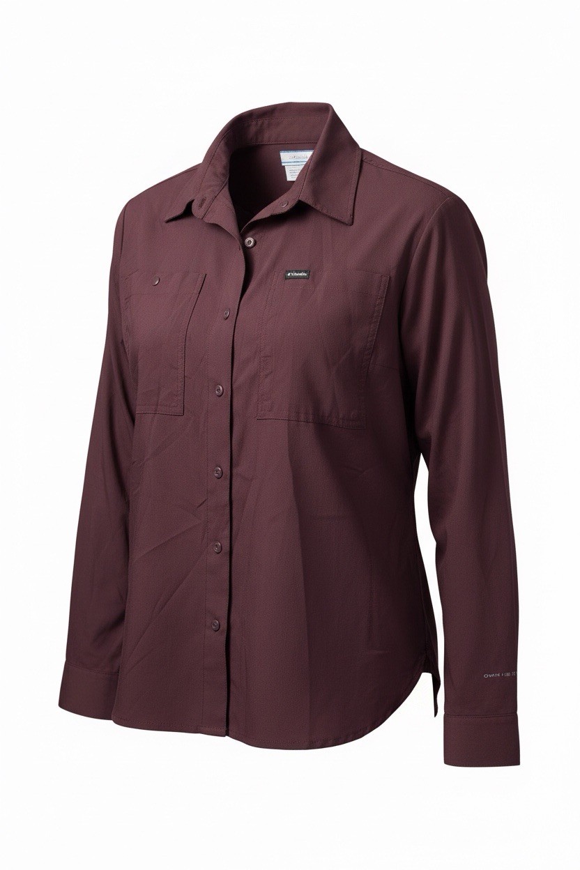 Columbia Omni-Shade Maroon Long Sleeve Button-Up Fishing Shirt Womens Size S