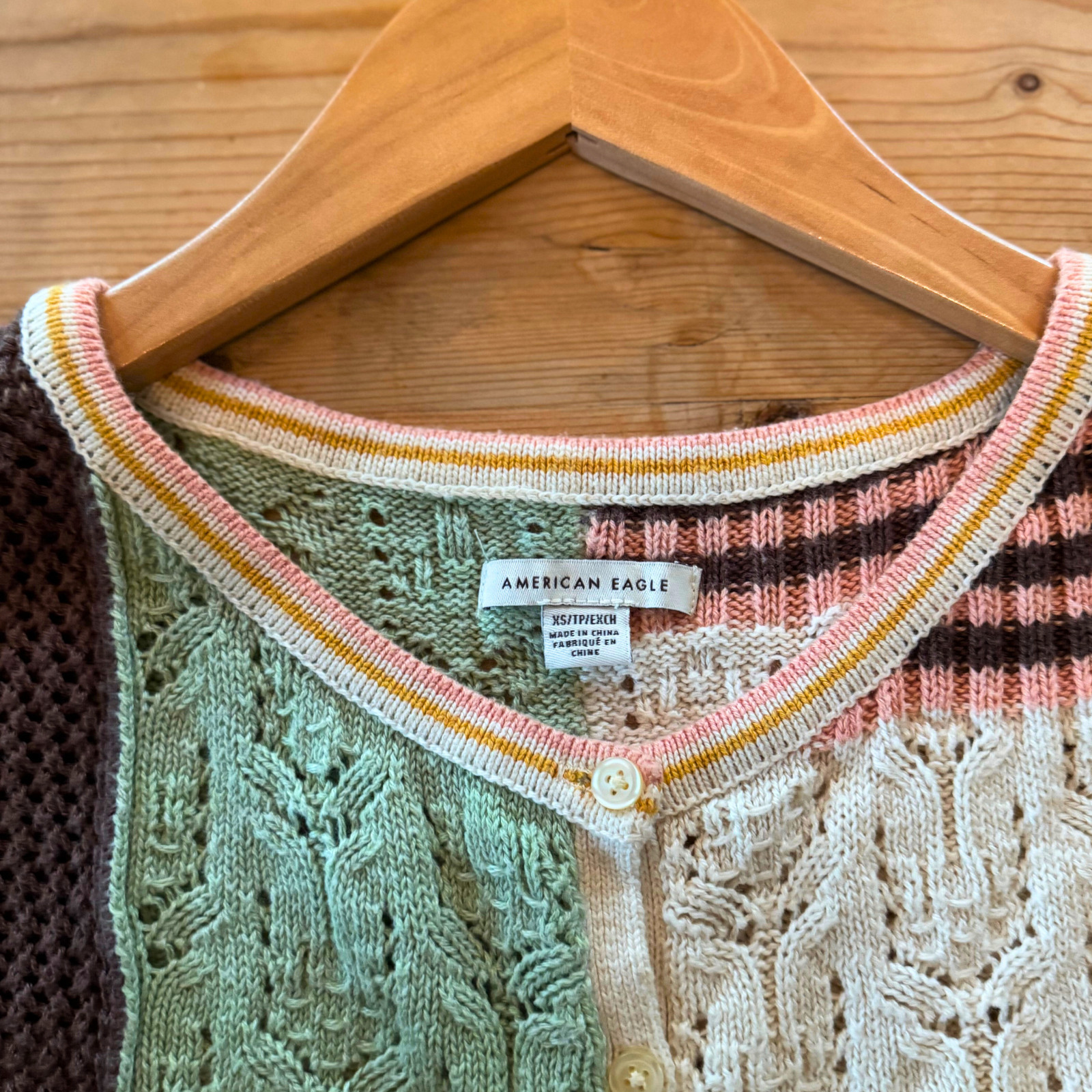 American Eagle Patchwork Pointelle Button Sweater… - image 7