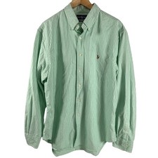 Ralph Lauren Mens Flesh Pony Button Up Shirt 17 34/35 Green Stripe 100 Cotton