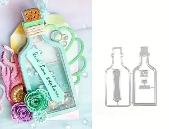 Botellas de vidrio troqueladas álbumes de recortes diario basura troqueles de corte mensaje en botella Foto 2 de 4