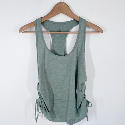 GAP GapFit Brushed Tech Jersey Tabk Top Green Size Large Racerback Side Cinch F2