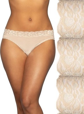 3 Pack Vanity Fair Flattering Lace String Bikini Panty 18383 Beige Sz 7 8 NWT