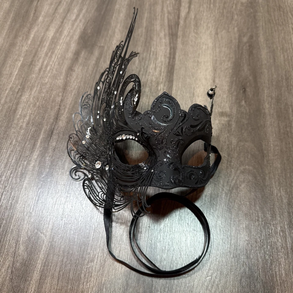 Máscara Veneciana Mascarada Negra Original Hecha a Mano en Venecia Carnaval Firmada Foto 3 de 4