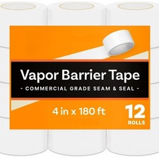 CrawlSpace-DIY - 12 Pack Vapor Barrier Tape, 4" x 180' PE 12mm 12-Pack, White