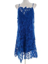 ZARA BASIC Damen A-Linien-Kleid Gr. L Blau Ärmellos Spitzenstickerei Midi