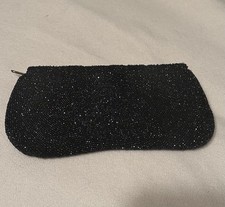 Vtg. Dark Blue Iridescent Beaded Clutch Purse w/Zipper Closure, Made in Belgium