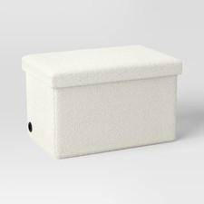 24" Collapsible Double Storage Dorm Ottoman Cream - Room Essentials