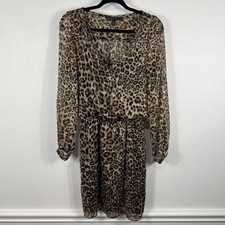 White House Black Market Leopard Soft Blouson Dress Women 6 Animal Print Chiffon