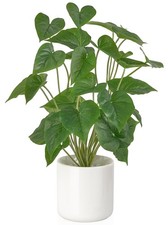 Faux Plants in Ceramic Pot, Indoor Green Leaf Modern White Planter US