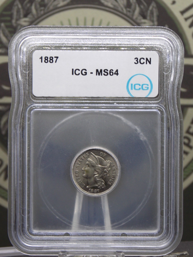 1887 Three Cent Nickel *OBSOLETE* 3CN ICG MS64 #701 Unc BU Uncirculated ECC&C - Picture 3 of 5