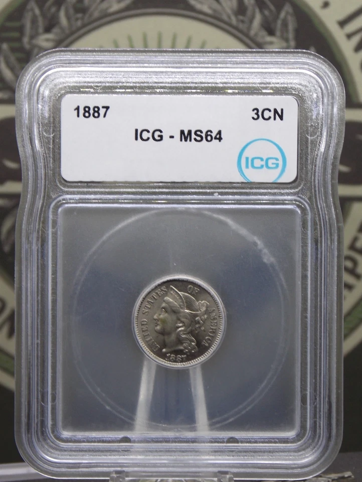 1887 Three Cent Nickel *OBSOLETE* 3CN ICG MS64 #701 Unc BU Uncirculated ECC&C - Image 3 of 4