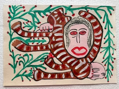 Thornton Dial painting drawing on old paper signed stamped