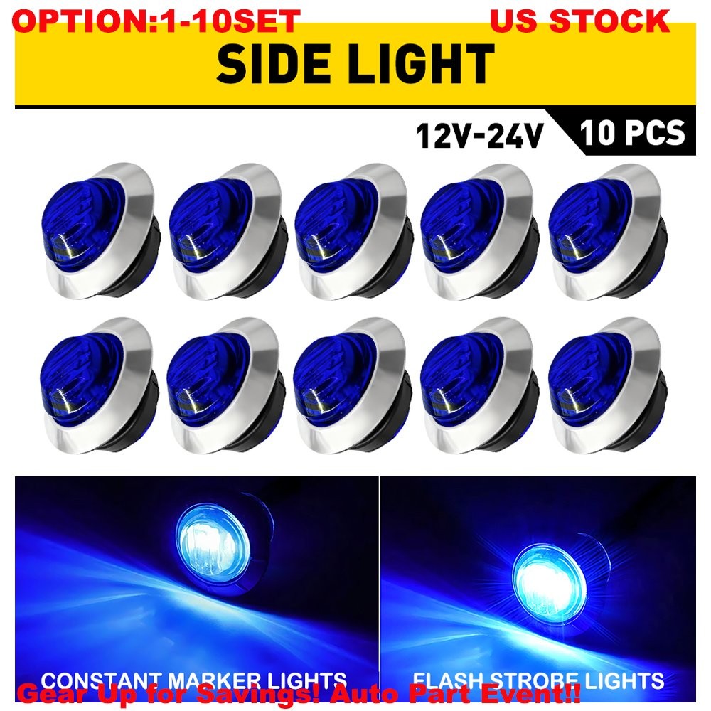 3/4" 12V Marker Lights LED Trailer Round Side Bullet Blue Stop Lamp w/ Ring 20x