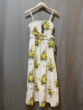 NWT TAHARI Women Strap Smocked Belted Linen Blend Maxi Dress Size 4 White/Yellow