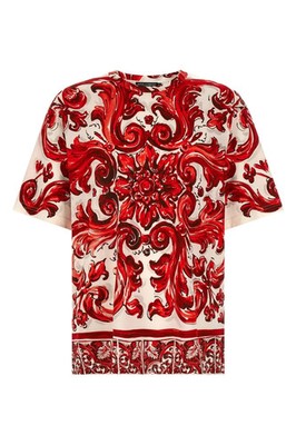 Dolce & Gabbana Maiolica Red Cotton T-shirt New & Authentic