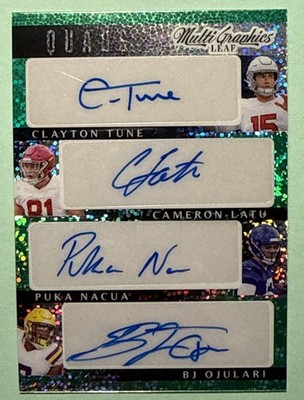 PUKA NACUA CLAYTON TUNE LATU OJULARI ROOKIE SPARKLE QUAD AUTO RC 1/5 2023 Leaf🔥