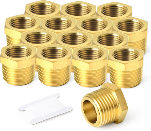 10PCS Brass Reducer Hex Bushing Threaded Pipe Fitting 1/4" NPT Male X 1/8" NPT F