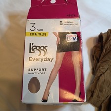 L'eggs Everyday Support Pantyhose Suntan B Reinforced Toe 2 Pair New in Box