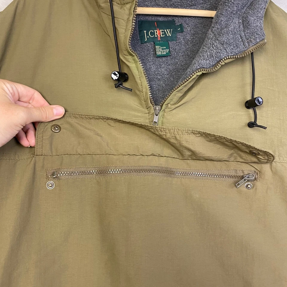 J.CREW Oarsman Men's Olive Green Anorak Pullover Jacket Hooded Quarter Zip - Image 3 of 4