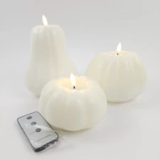 Set of 3 Mini Pumpkins White Fall Flameless Home Reflections