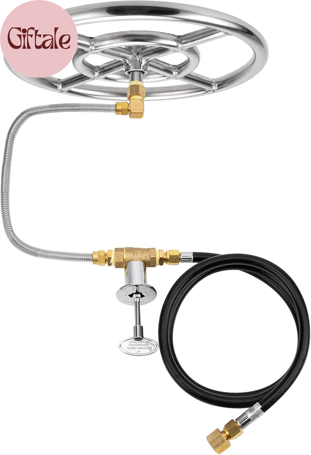 Natural Gas Fire Pit Stainless Steel Burner Ring Installation Kit, 12-Inch