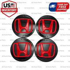 Set Of 4 69mm Black Wheel Center Caps Red Emblem For Honda Fits Most Models