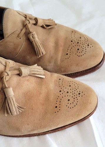 ALLEN EDMONDS Windham Suede-Leather Tassle Brogued Loafer Shoes 14 C Made in USA - Picture 14 of 17