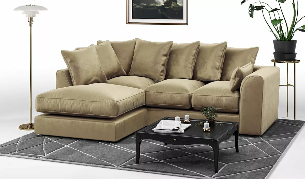 Brooklyn Plush Velvet Corner Sofa L Shaped 3 2 Pink Gold Blue