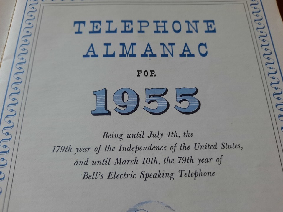 Wisconsin Bell System 1955 Telephone Almanac, Wisconsin Telephone Company, Bell Telephone ...