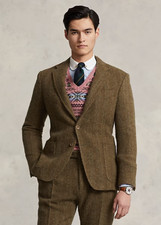  1098 Polo Ralph Lauren Herringbone Magee Tweed Sport Coat Farm Olive Men SZ 42R