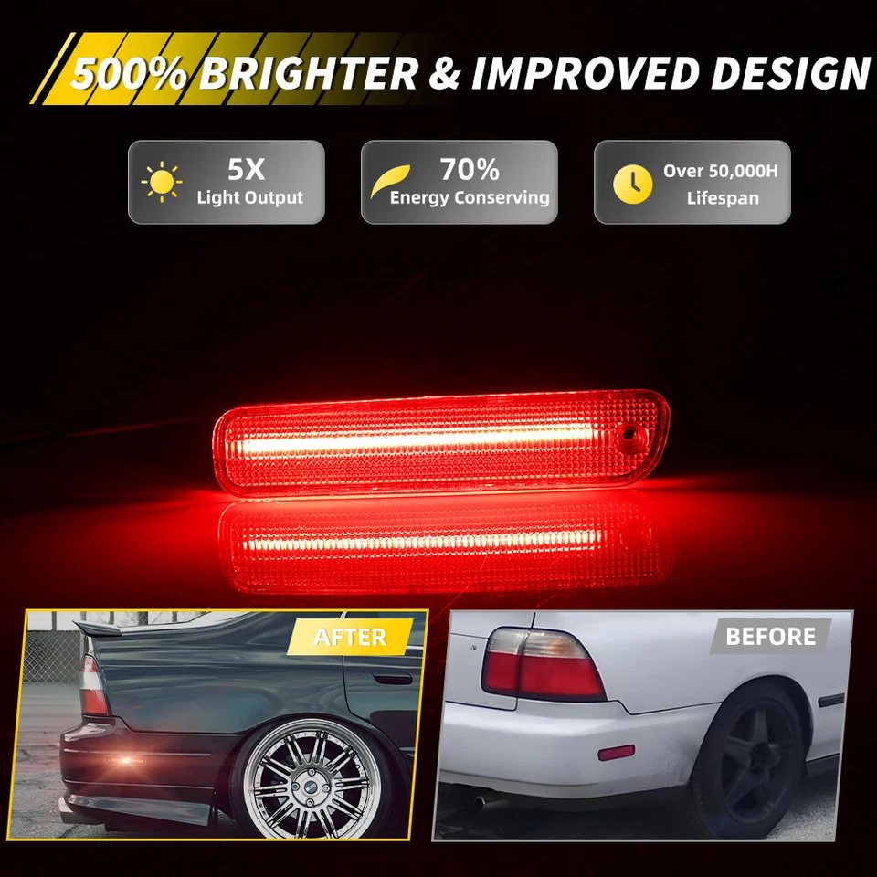 2X Clear Red LED Rear Side Marker Lights For 94-97 Honda Accord & 92-96 Prelude - Image 2 of 4